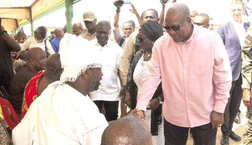 President Mahama and Togbiga Adama III, Paramount Chief of Some Traditional Area, in a hearty exchange of greetings at the durbar President Mahama and Togbiga Adama III, Paramount Chief of Some Traditional Area, in a hearty exchange of greetings at the durbar