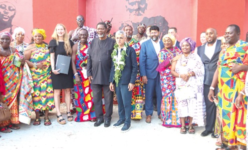 Sir Sadiq Khan (middle), Mayor of London, with some queenmothers and traditional leaders of the Ga State after the meeting in Accra. Picture: ELVIS NII NOI DOWUONA Sir Sadiq Khan (middle), Mayor of London, with some queenmothers and traditional leaders of the Ga State after the meeting in Accra. Picture: ELVIS NII NOI DOWUONA
