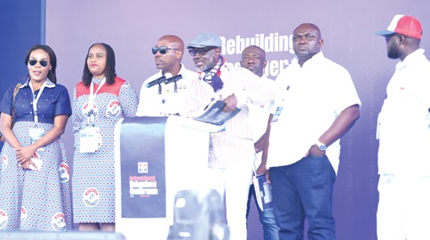 Frank Davis, Chairman of the Constitutional and Legal Committee of the NPP, with members of the committee presenting the motions at the 2025 National Delegates Conference at the University of Ghana Sports Stadium. Picture: SAMUEL TEI ADANO Frank Davis, Chairman of the Constitutional and Legal Committee of the NPP, with members of the committee presenting the motions at the 2025 National Delegates Conference at the University of Ghana Sports Stadium. Picture: SAMUEL TEI ADANO
