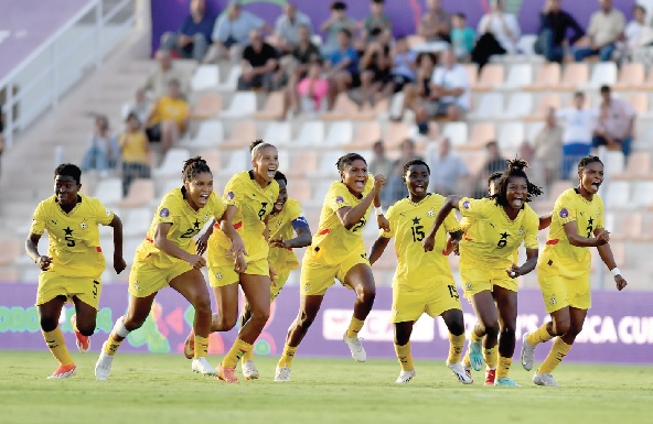 • Black Queens players celebrating their nail-biting win agaisnt Algeria • Black Queens players celebrating their nail-biting win agaisnt Algeria