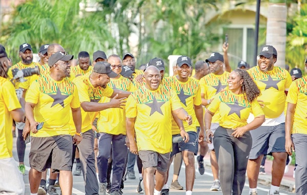 • Julius Debrah (arrowed), Chief of Staff, participanting in the health walk with the enthusiastic supporters • Julius Debrah (arrowed), Chief of Staff, participanting in the health walk with the enthusiastic supporters