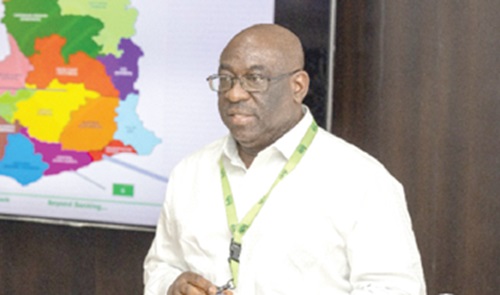 Edward Ato Sarpong (inset), Managing Director of the ADB, addressing the first board meeting under the chairmanship of Kenneth K. Thompson Edward Ato Sarpong (inset), Managing Director of the ADB, addressing the first board meeting under the chairmanship of Kenneth K. Thompson