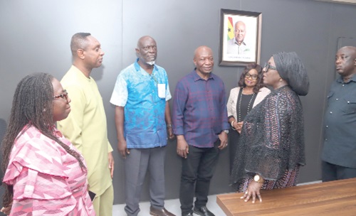 Abla Dzifa Gomashie (2nd from right), Minister of Tourism, Culture and Creative Arts, interacting with Carl Ampah (2nd from left), National Culture Programme Officer, UNESCO Office Ghana; Prof. Kodzo Gavua (4th from left), Chairman of the team, and other members. Picture: ELVIS NII NOI DOWUONA Abla Dzifa Gomashie (2nd from right), Minister of Tourism, Culture and Creative Arts, interacting with Carl Ampah (2nd from left), National Culture Programme Officer, UNESCO Office Ghana; Prof. Kodzo Gavua (4th from left), Chairman of the team, and other members. Picture: ELVIS NII NOI DOWUONA