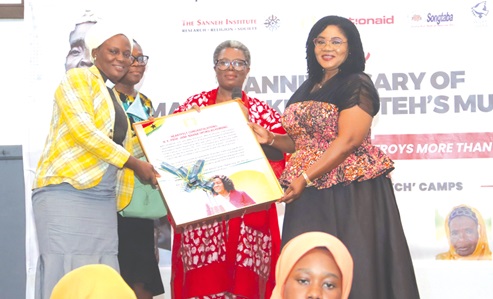 Dr Agnes Naa Momo Lartey (right), Minister for Gender, Children and Social Protection, receiving a citation on behalf of the Vice-President from Prof. Seyram Amenyedzi (2nd from right), West African Coordinator, Circle of Concerned African Women Theologians. Picture: ELVIS NII NOI DOWUONA 