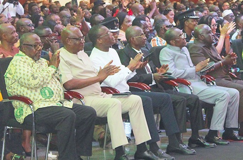 Some dignitaries and other participants applauding Mrs Osei at the lecture. Picture: ERNEST KODZI