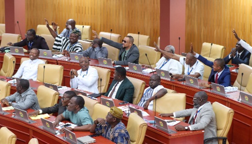 Majority Members of Parliament reacting to the Minority walkout ahead of the mid-year budget review presentation