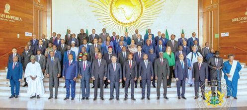 African leaders after the launch of  the African Union theme for 2025 by President John Dramani Mahama at the 38th Ordinary Session of the Assembly of the African Union in Addis Ababa