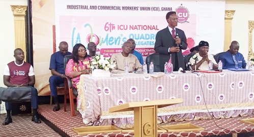 Morgan Ayawine (standing), General Secretary of the ICU, addressing the conference Morgan Ayawine (standing), General Secretary of the ICU, addressing the conference
