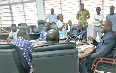 Professor Ahmed Abdulai Jinapor (right), Director-General, GTEC, addressing the press. With him is Prof. Anthony Ocloo (2nd from right), Deputy Director-General, GTEC Professor Ahmed Abdulai Jinapor (right), Director-General, GTEC, addressing the press. With him is Prof. Anthony Ocloo (2nd from right), Deputy Director-General, GTEC