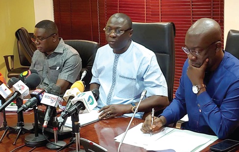 Dr Mohammed Amin Adam, MP for Karaga, addressing the press conference as Kojo Oppong Nkrumah (right), MP for Ofoase Ayirebi, and Dr Gideon Boako, MP for Tano North, look on Dr Mohammed Amin Adam, MP for Karaga, addressing the press conference as Kojo Oppong Nkrumah (right), MP for Ofoase Ayirebi, and Dr Gideon Boako, MP for Tano North, look on