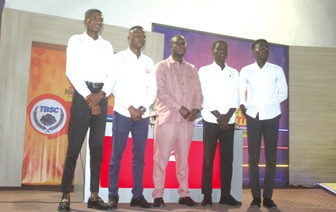 Alhassan Trawule, the quiz master, with the contestants from University of Cape Coast. Picture: ESTHER ADJORKOR ADJEI Alhassan Trawule, the quiz master, with the contestants from University of Cape Coast. Picture: ESTHER ADJORKOR ADJEI