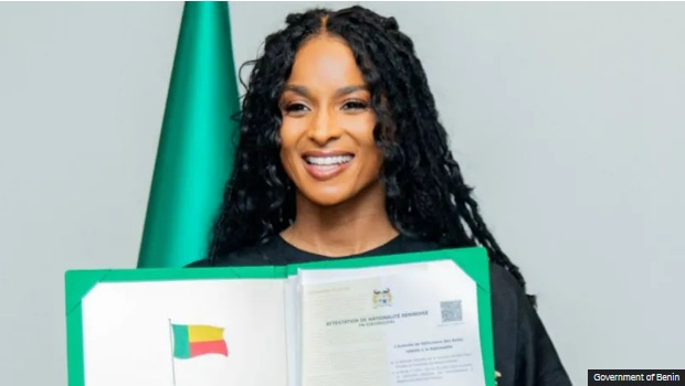Ciara received her citizenship with "pride", Benin's government said in a statement Ciara received her citizenship with "pride", Benin's government said in a statement