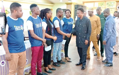 Morgan Ayawine, General Secretary, Industrial and Commercial Workers Union, Ghana, and his executive congratulating the newly sworn-in Youth Executives of the ICU in Tema. Picture: Samuel Tei Adano