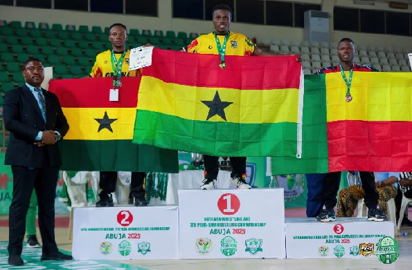 Ghana's Daniel Acquah and Abdul Samed Sanaa won gold and silver respectively in the men's 60kg event Ghana's Daniel Acquah and Abdul Samed Sanaa won gold and silver respectively in the men's 60kg event
