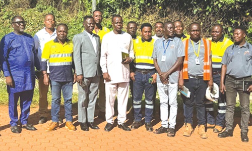 Wilbert Petty Brentum (3rd from left), Western North Regional Minister, and his team with some management and staff of the Ghana Bauxite Company Wilbert Petty Brentum (3rd from left), Western North Regional Minister, and his team with some management and staff of the Ghana Bauxite Company