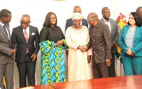 Alban Sumana Kingsford Bagbin (3rd from right), Speaker of Parliament, exchanging pleasantries with Seynabou Ndiaye Diakhate (4th from left), Chairperson of the African Union (AU) Advisory Board Against Corruption, after the meeting. Those with them are members of the delegation from the AU Advisory Board Against Corruption Alban Sumana Kingsford Bagbin (3rd from right), Speaker of Parliament, exchanging pleasantries with Seynabou Ndiaye Diakhate (4th from left), Chairperson of the African Union (AU) Advisory Board Against Corruption, after the meeting. Those with them are members of the delegation from the AU Advisory Board Against Corruption