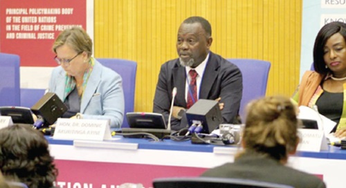 Dr Dominic Ayine (middle), Attorney-General and Minister of Justice, speaking at the session in Vienna, Austria Dr Dominic Ayine (middle), Attorney-General and Minister of Justice, speaking at the session in Vienna, Austria