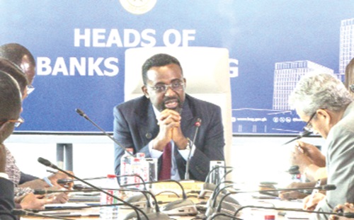 Dr Johnson Pandit Asiama (head of table), Governor, Bank of Ghana, addressing the bank officials in the meeting Dr Johnson Pandit Asiama (head of table), Governor, Bank of Ghana, addressing the bank officials in the meeting
