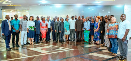 President John Dramani Mahama (arrowed) with members of the Federation of Associations of Ghanaian Exporters after the event President John Dramani Mahama (arrowed) with members of the Federation of Associations of Ghanaian Exporters after the event