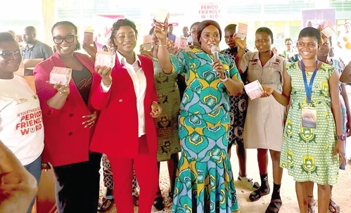 Rita Akosua Awatey (3rd from right), Eastern Regional Minister, Gifty Teimle Doku (3rd from left), Medical Practitioner, with some of the girls after the programme Rita Akosua Awatey (3rd from right), Eastern Regional Minister, Gifty Teimle Doku (3rd from left), Medical Practitioner, with some of the girls after the programme