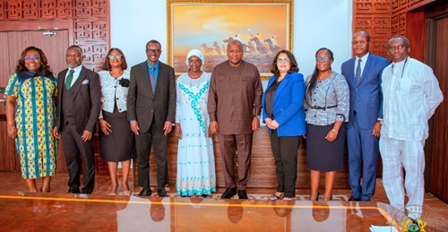 President John Mahama (5th from right) with the African Union Advisory Board Against Corruption State Party Review Team and some government officials