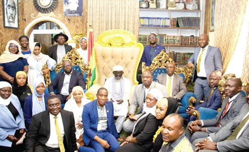 Sheikh Osman Nuhu Sharubutu (middle), the National Chief Imam, with Sina Kamagate (arrowed), the Executive Head of Retail Banking, GCB Bank PLC, and other officials of the bank after the visit. Picture: CALEB VANDERPUYE Sheikh Osman Nuhu Sharubutu (middle), the National Chief Imam, with Sina Kamagate (arrowed), the Executive Head of Retail Banking, GCB Bank PLC, and other officials of the bank after the visit. Picture: CALEB VANDERPUYE