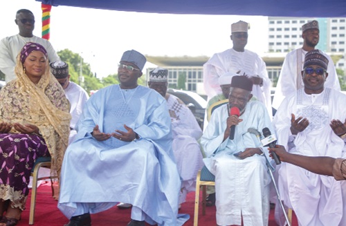 Dr Mahamudu Bawumia (2nd from left), former Vice-President, with Samira Bawumia (left), his spouse, and Issifu Seidu (right), Minister of State in Charge of Climate Change and Sustainability, listening as Sheikh Umar Ibrahim Imam (2nd from right), National Imam of Ahlussuna Wal Jamaa-Ghana, addresses the audience. Picture: Caleb Vanderpuye Dr Mahamudu Bawumia (2nd from left), former Vice-President, with Samira Bawumia (left), his spouse, and Issifu Seidu (right), Minister of State in Charge of Climate Change and Sustainability, listening as Sheikh Umar Ibrahim Imam (2nd from right), National Imam of Ahlussuna Wal Jamaa-Ghana, addresses the audience. Picture: Caleb Vanderpuye