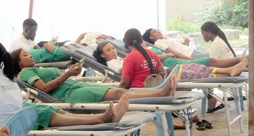 Some donors going through the blood donation exercise.  Picture: ESTHER ADJORKOR ADJEI 