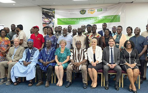 Dr Ibrahim Murtala Muhammed (seated 4th from right), Minister of Environment, Science and Technology, Simone Giger (seated 4th from left), Ambassador of Switzerland to Ghana, Togo and Benin, with other partners of the project