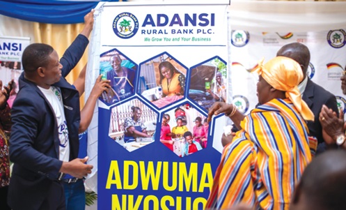 Daniel Amponsah (left), CEO of the bank, being assisted by Nana Amoanimaa Dede II, Paramount Queen Mother of Adansi Traditional Area, to unveil the new product Daniel Amponsah (left), CEO of the bank, being assisted by Nana Amoanimaa Dede II, Paramount Queen Mother of Adansi Traditional Area, to unveil the new product