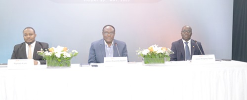 James Reynolds Baiden (middle), Board Chairman, Fidelity Bank, with Julian Opuni (right), Managing Director, Fidelity Bank Ghana, and Raphael Kumi, acting Company Secretary, at the AGM