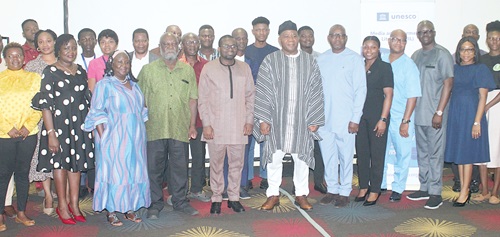Edmond Moukala N’Gouemo (6th from right), UNESCO representative to Ghana, with Prof. Kwame Karikari (4th from left), Media Expert; Samson Lardy Anyenini, Journalist and Legal practitioner, some dignitaries and other participants. Picture: ERNEST KODZI Edmond Moukala N’Gouemo (6th from right), UNESCO representative to Ghana, with Prof. Kwame Karikari (4th from left), Media Expert; Samson Lardy Anyenini, Journalist and Legal practitioner, some dignitaries and other participants. Picture: ERNEST KODZI