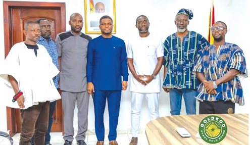 Right to left: Daniel Sarpong, Founder, CLGB; Job Osei Tutu, Co-Founder, CLGB; Kwaku Amoah, CEO, CLGB; Sammy Gyamfi, CEO, GoldBod; Michael Kojo Fynn, Member, CLGB; Emmanuel Simpson, Member, CLGB; and Nana Adjei Sikapa, Omanhene of Nsuta Daboase, Member, CLGB Right to left: Daniel Sarpong, Founder, CLGB; Job Osei Tutu, Co-Founder, CLGB; Kwaku Amoah, CEO, CLGB; Sammy Gyamfi, CEO, GoldBod; Michael Kojo Fynn, Member, CLGB; Emmanuel Simpson, Member, CLGB; and Nana Adjei Sikapa, Omanhene of Nsuta Daboase, Member, CLGB
