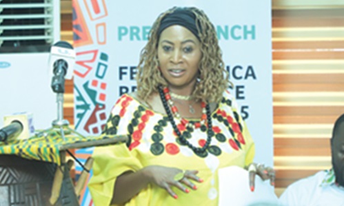 Grace Mumo (left), Chief Executive Officer of FESTAC Africa Renaissance Festival, making a statement at the event. Picture: EDNA SALVO KOTEY Grace Mumo (left), Chief Executive Officer of FESTAC Africa Renaissance Festival, making a statement at the event. Picture: EDNA SALVO KOTEY