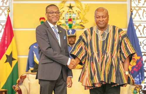 President John Mahama (right) in a handshake with Lincoln George Downer, High Commissioner of Jamaica President John Mahama (right) in a handshake with Lincoln George Downer, High Commissioner of Jamaica