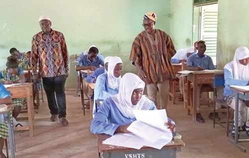 Dr Issahaque Munawaru (left), Deputy Director General, Quality, and Access at GES, and Alhassan Alidu Jnr (right) monitoring the ongoing examination Dr Issahaque Munawaru (left), Deputy Director General, Quality, and Access at GES, and Alhassan Alidu Jnr (right) monitoring the ongoing examination