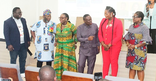 Kimathi Kuenyehia (2nd from left), Managing Partner, Kimathi & Partners, interacting with Prof. Nana Aba Appiah Amfo (3rd from left), Vice-Chancellor, UG. With them include Prof. Kwasi Dartey-Baah (3rd from right), Director, Institutional Advancement, UG, and Esther Gadagbui Ba-Taa-Banah (right), Zenith Bank. Picture: ERNEST KODZI Kimathi Kuenyehia (2nd from left), Managing Partner, Kimathi & Partners, interacting with Prof. Nana Aba Appiah Amfo (3rd from left), Vice-Chancellor, UG. With them include Prof. Kwasi Dartey-Baah (3rd from right), Director, Institutional Advancement, UG, and Esther Gadagbui Ba-Taa-Banah (right), Zenith Bank. Picture: ERNEST KODZI