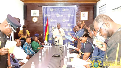 Mohammed Mubarak Muntaka, Minister for the Interior, swearing in the NADMO and NACOC boards Mohammed Mubarak Muntaka, Minister for the Interior, swearing in the NADMO and NACOC boards