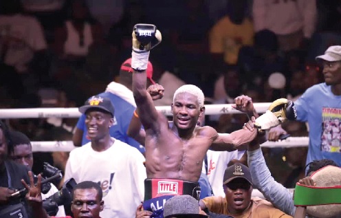 Theophilus Kpakpo Allotey celebrarting his victoery over rival Daniel Selassie Gorsh last Saturday Theophilus Kpakpo Allotey celebrarting his victoery over rival Daniel Selassie Gorsh last Saturday