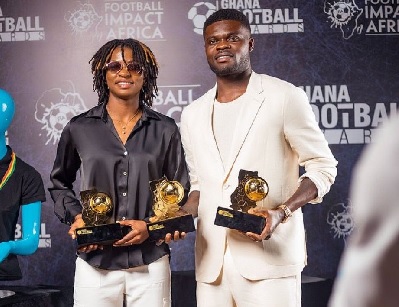 Thomas Partey and Doris Boaduwaa (left) were the big winners at the awards gala Thomas Partey and Doris Boaduwaa (left) were the big winners at the awards gala