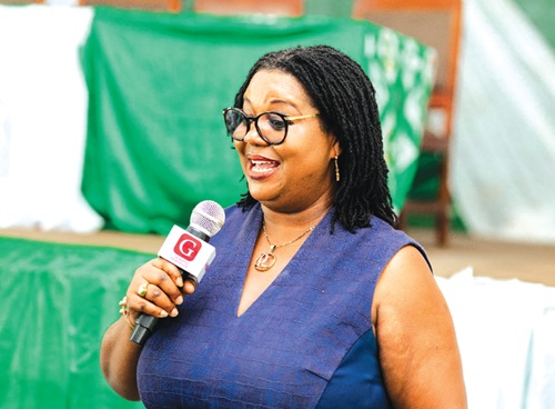 Hannah A. Amoah (inset), Editor, Junior Graphic, addressing the participants in Cape Coast