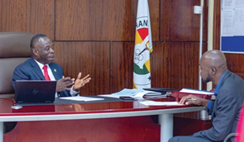 Dr Evans Aggrey-Darko (left), Head of Civil Service Ghana,  in an interview with Pacome Emmanuel Damalie, the Daily Graphic reporter