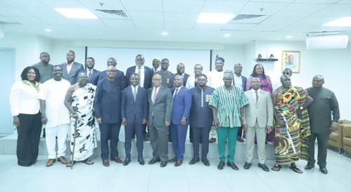 Kwabena Mintah Akandoh (arrowed), Minister of Health, with board members of the Ghana Health Service and the Ho Teaching Hospital. Picture: EDNA SALVO KOTEY