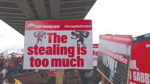 Some banners used during a demonstration against corruption in Ghana