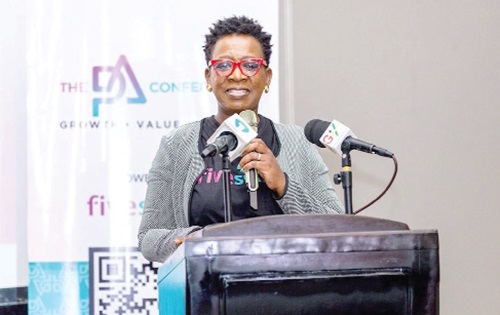Maame Ekua Gaisey — Managing Partner of FiveSixFive, addressing the media Maame Ekua Gaisey — Managing Partner of FiveSixFive, addressing the media