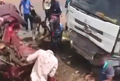 Some rescuers at the scene of the accident