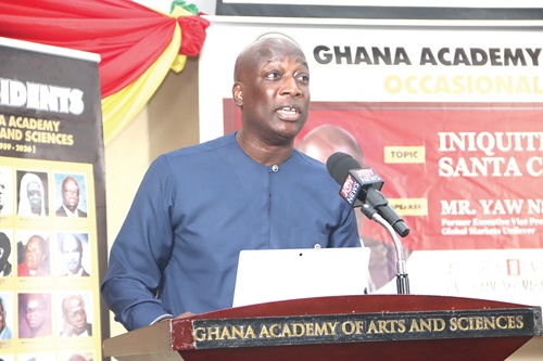 Yaw Nsarkoh (inset), former Executive Vice-President, Global Markets Unilever, delivering his lecture. Picture: ELVIS NII NOI DOWUONA Yaw Nsarkoh (inset), former Executive Vice-President, Global Markets Unilever, delivering his lecture. Picture: ELVIS NII NOI DOWUONA