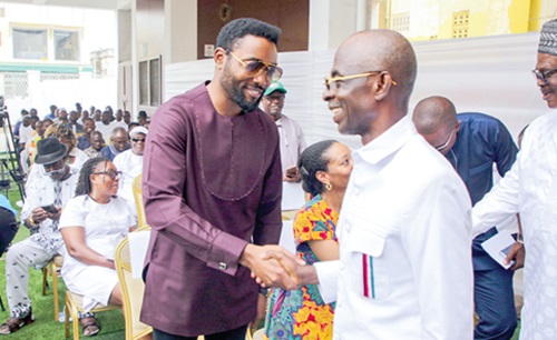 Johnson Asiedu Nketiah (right), National Chairman of NDC, in a conversation with Kimathi Rawlings (left), the son of former President Jerry John Rawlings, during the event. Picture: CALEB VANDERPUYE