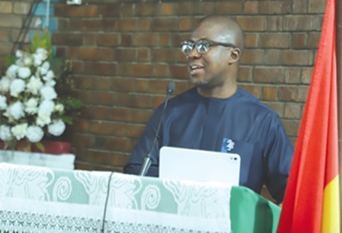 Kwesi Afreh Biney (inset), Director-General, SSNIT, speaking at the passing-out ceremony Picture: EDNA SALVO KOTEY