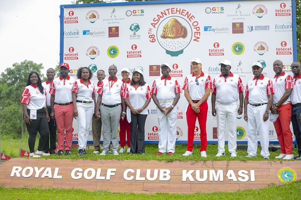 Otumfuo Osei Tutu II joined by Telecel Group Board Chair, Telecel Ghana CEO and the senior leadership team at the ceremonial tee-off for the 68th Asantehene Open. Telecel celebrates sportsmanship, heritage at 68th Asantehene Golf open